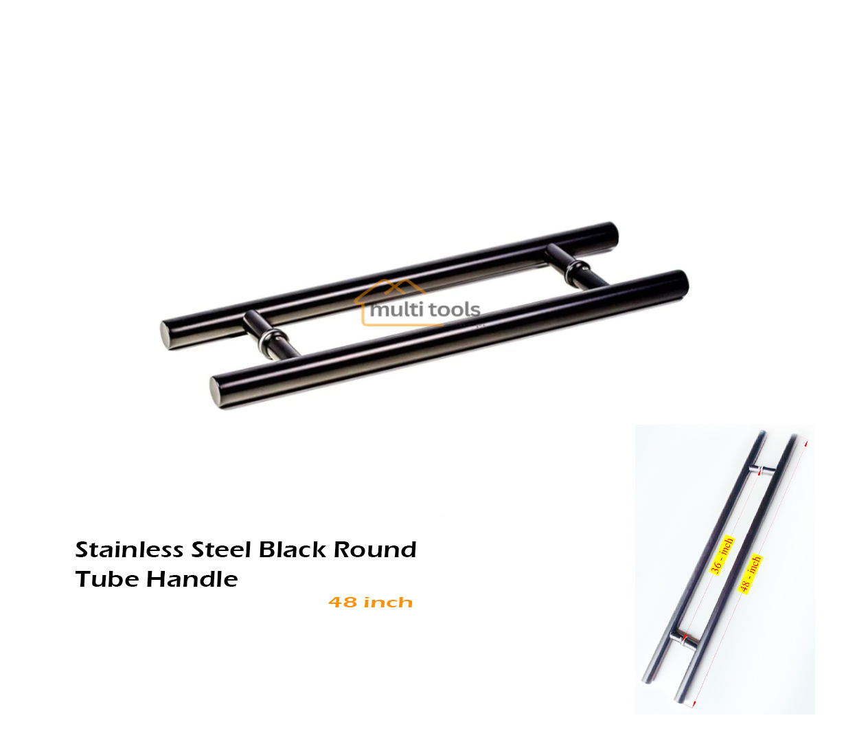 48 Inch Stainless Steel Black Round Tube Handle